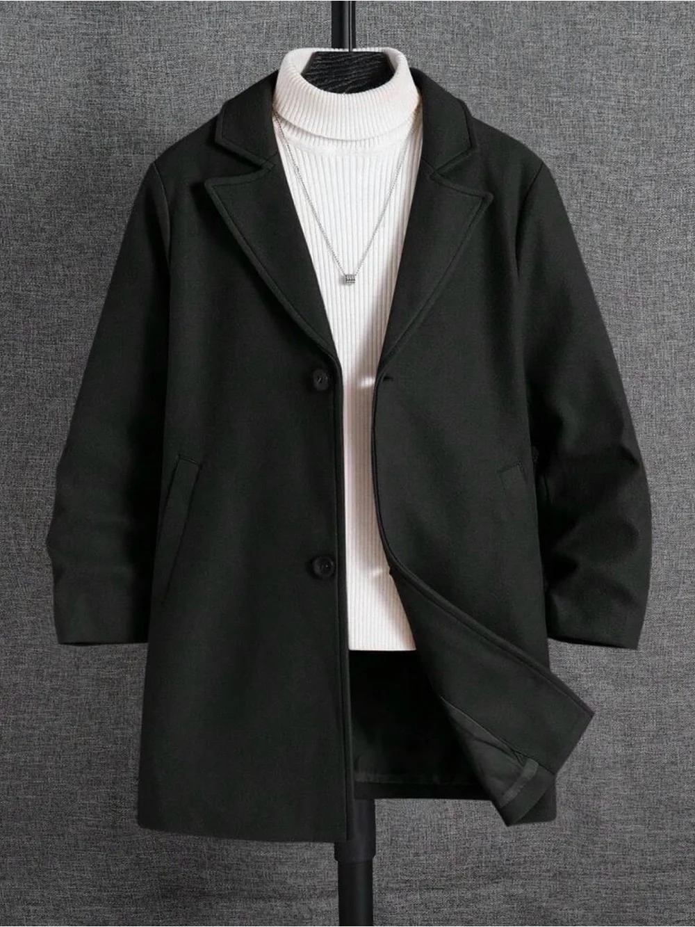 Kids Black Single-Breasted Pea Coat